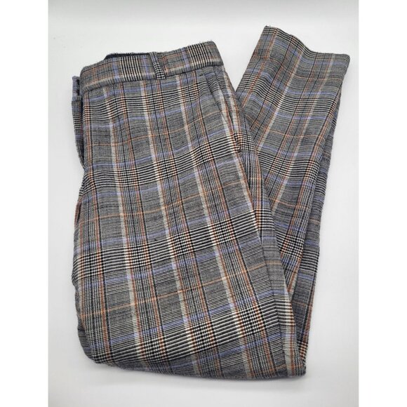 Theory Wool Blend Trousers Size 8 Autumn Plaid Straight Leg Ankle Acadamia - Picture 1 of 11